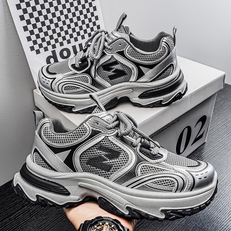 New Spring Autumn Men's Chunky Dad Shoes, Breathable Mesh Trendy Versatile Thick Sole Height Increasing Casual Sports Sneakers photo 3