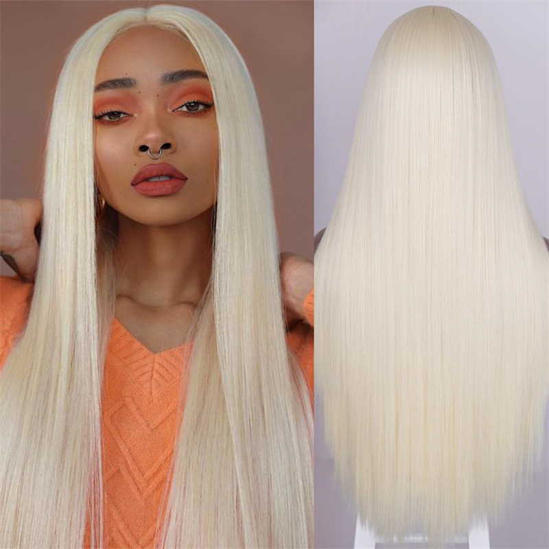 Black Long Straight Center Point Natural And Lifelike Headgear Temperament Non-marking Chemical Fiber photo 5