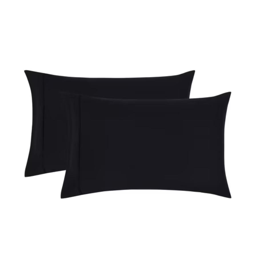 2PCS Super Soft Brushed Microfiber Pillowcases, Rich Black Standard Queen Size, Cozy Bedding Covers photo 1