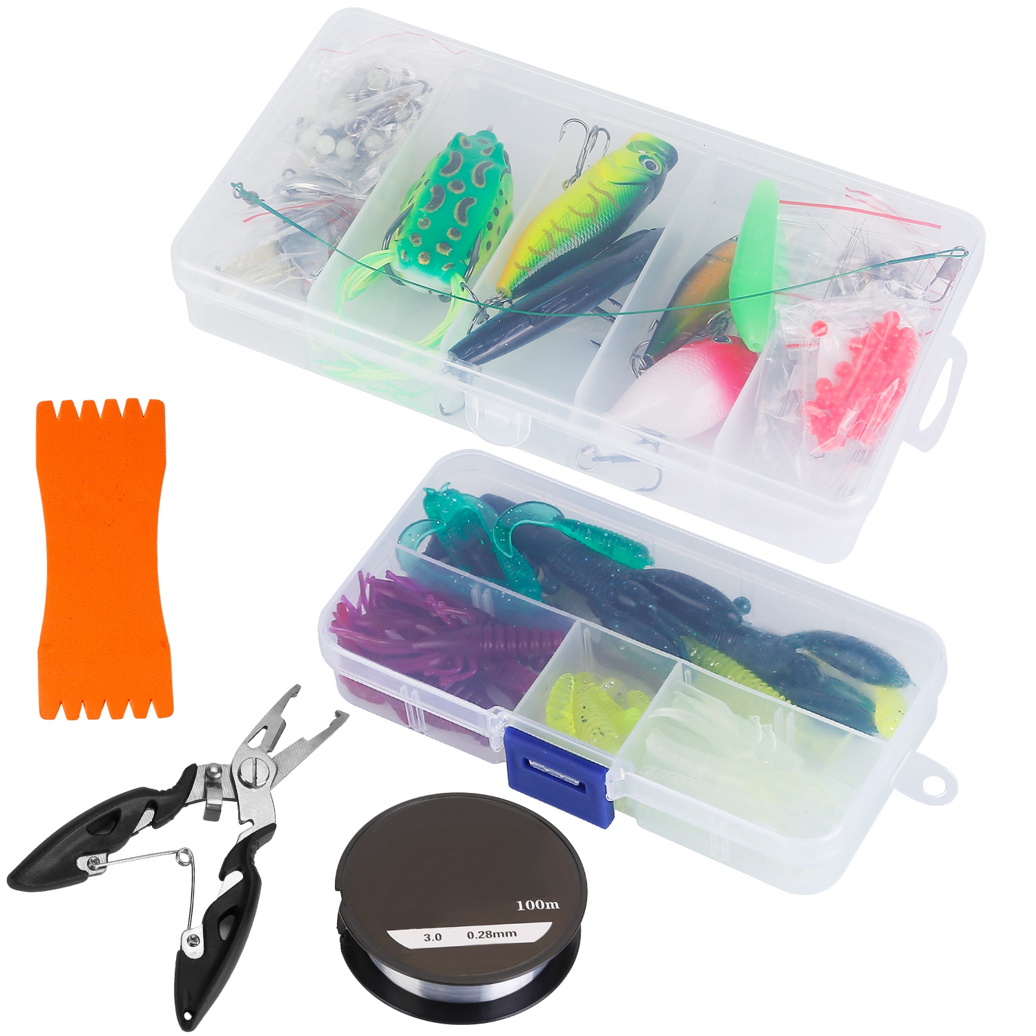 383Pcs Fishing Lures Tackle Box Bass Fishing Animated Lure Crankbaits Spinnerbaits Soft Plastic Worm Saltwater Freshwater Fishing Kit photo 2