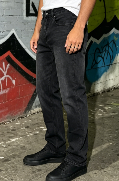 Vintage Washed Jeans Men Black Grey Straight Leg Denim Pants US Local Stock Streetwear photo 4