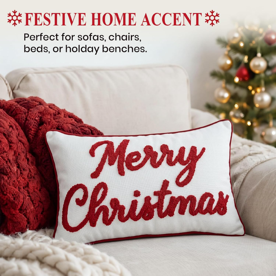Merry Christmas Embroidered Throw Pillow Cover, Holiday Lumbar Cushion Case For Sofa Couch photo 3