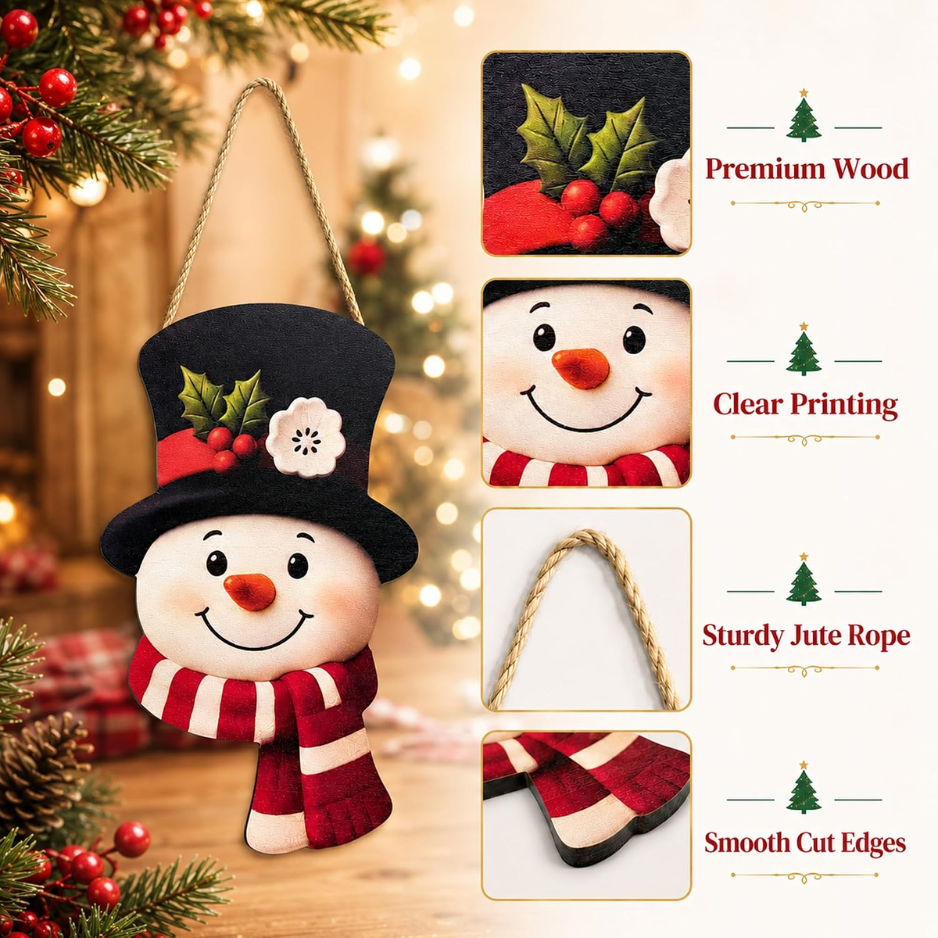 Christmas Decorations  Winter Snowman Wooden Welcome Sign For Front Door photo 2
