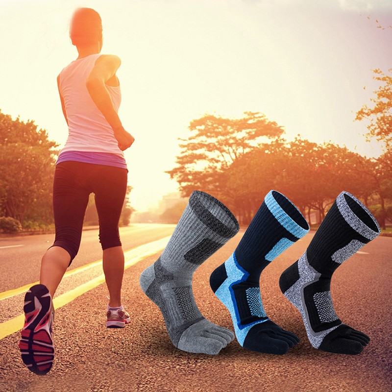 5Pairs Mens Cotton Blend Athletic Running Sports Socks Finger Toe Socks Toe Sock photo 1