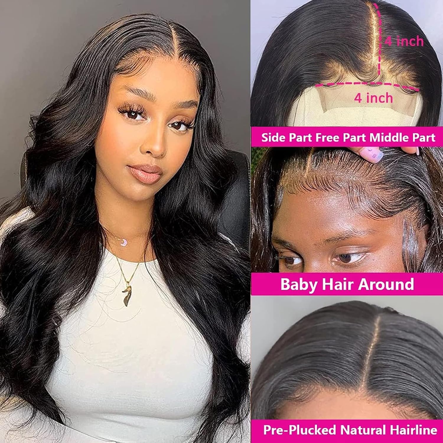 4x4 Lace Human Hair Wig Body Wave Natural Color Density photo 4