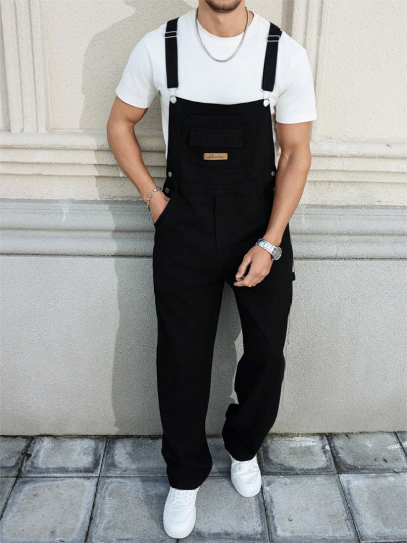 Black Denim Overalls Men Plus Size Big And Tall Relaxed Loose Fit Workwear Bib Overalls US Ready Stock photo 1