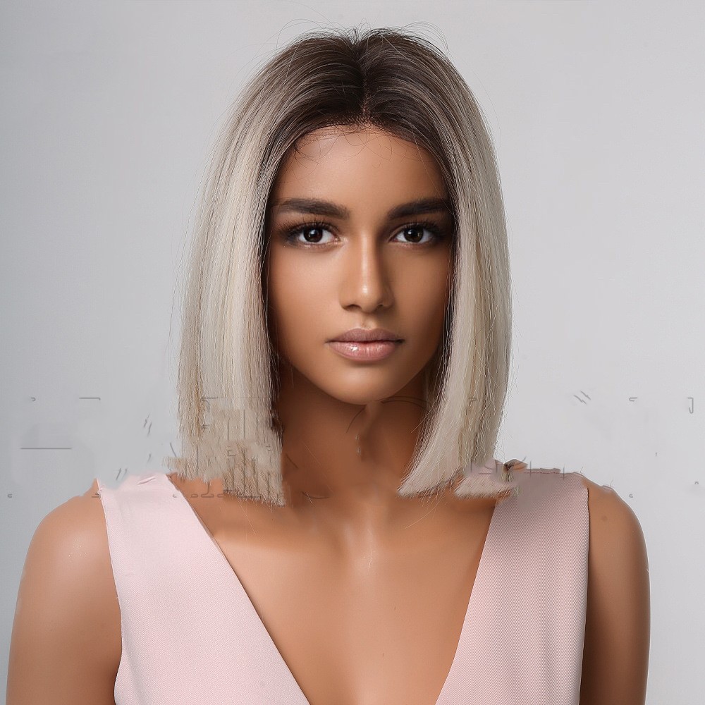 Medium Gradient White Shoulder-length Short Straight Hair Wig photo 1
