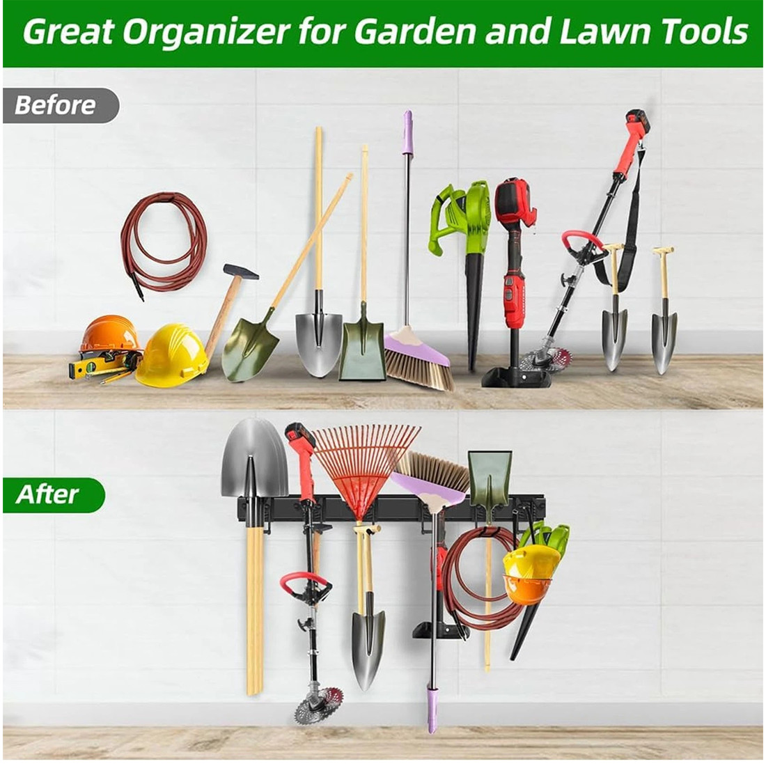 NEW 3x Garage Garden Tool Holder Storage Rack Shed Wall Mounted Organiser Long Hooks photo 4