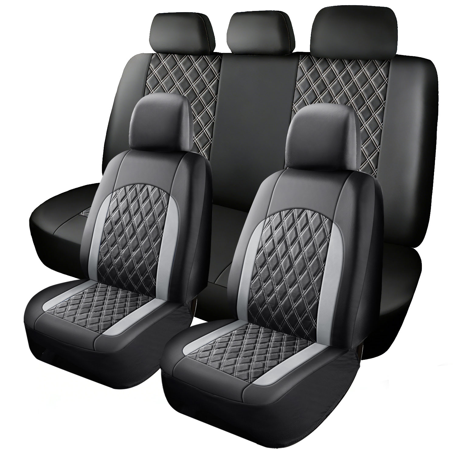 5-Seat Car Seat Cover, Single-Stitch Diamond Pattern, Quilted And Embroidered, Synthetic Leather, PVC Leather, Exported To Europe And America photo 1