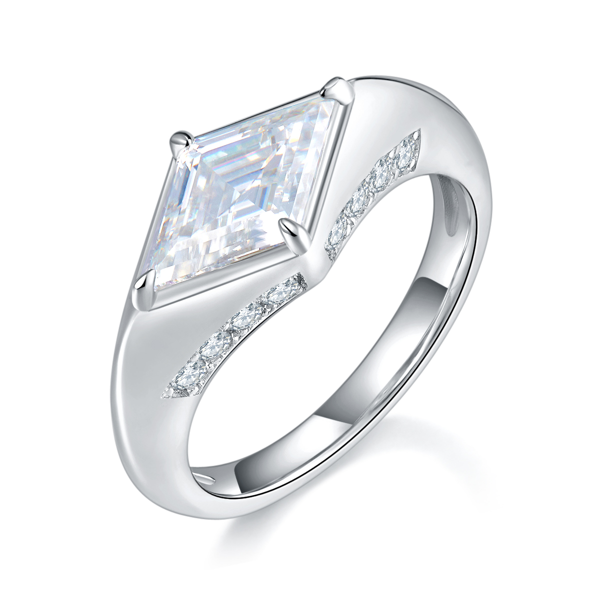 S925 Silver 2.2g Kite Cut Moissanite Ring, 12x7mm 2ct D VVS1, GRA Certified US 5-9 photo 1