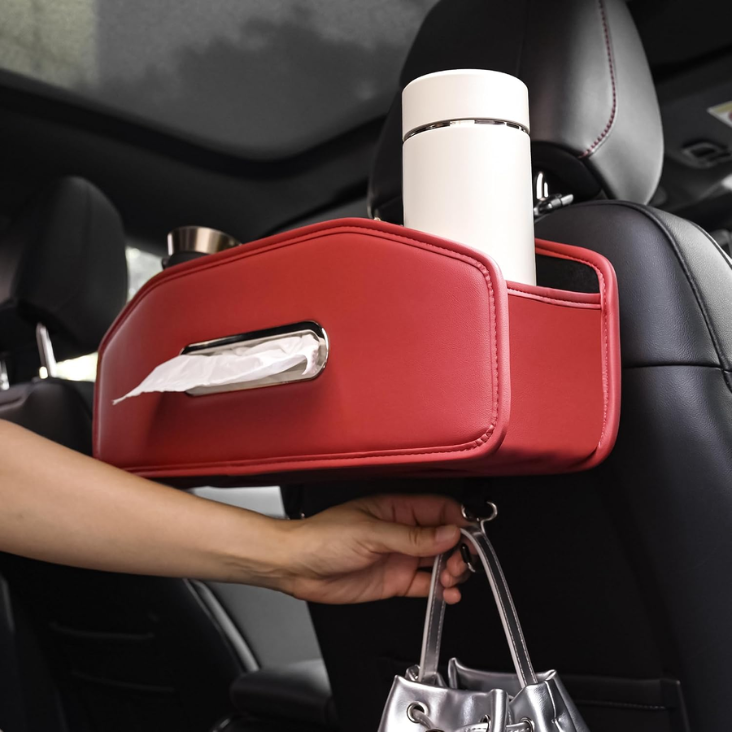 Car Seat Back Organizer With 2 Drink Cup Holder,Car Tissue Holder And Storage Box Hook, 3 In 1 Multifunctional Storage For Food Drink Phone, Travel Accessories photo 3