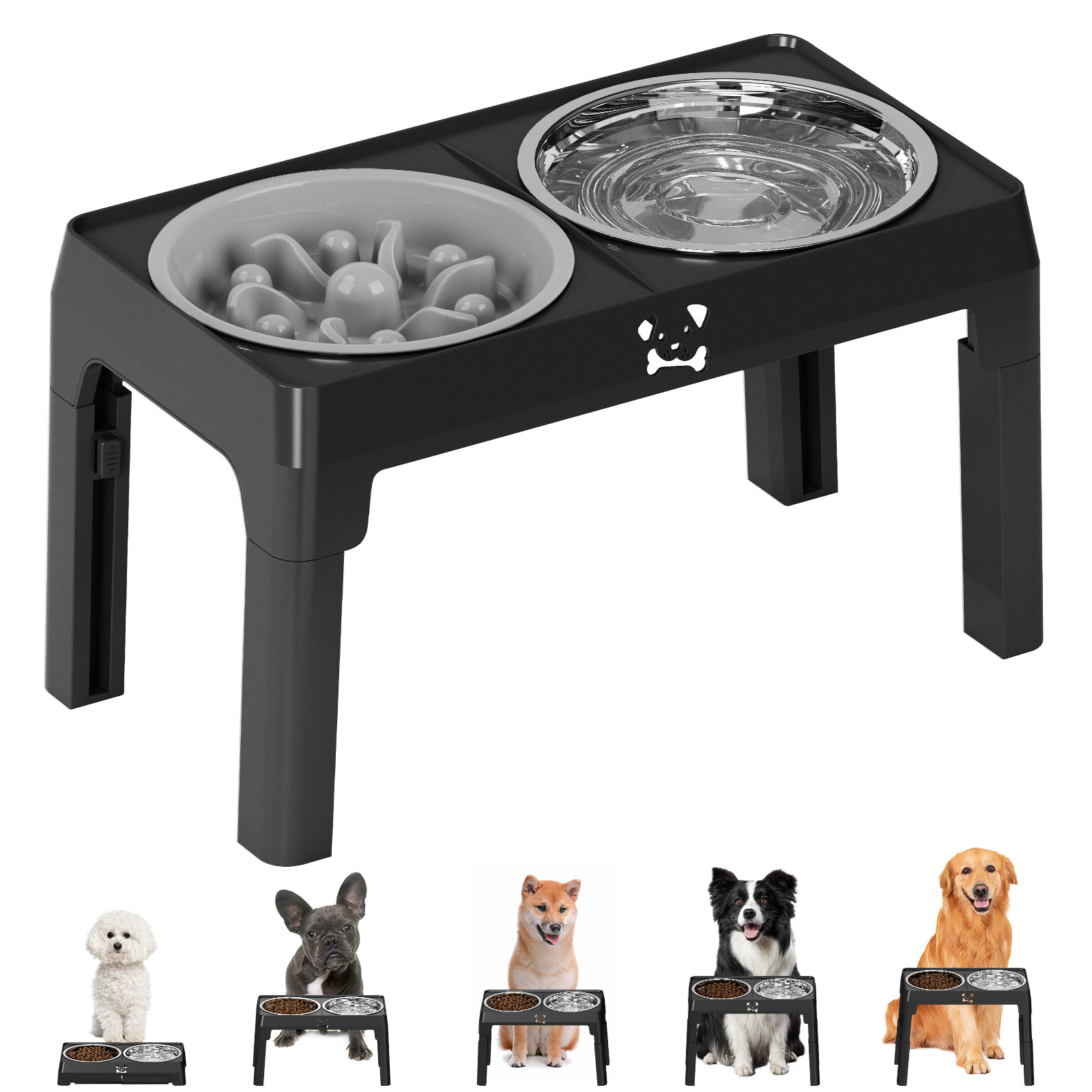Elevated Dog Bowl 2 Stainless Steel Bowls, 5 Height Adjustable Stands Pet Medium And Large Dog Bowl Improves Digestion And Neck Support, Easy To Clean photo 4