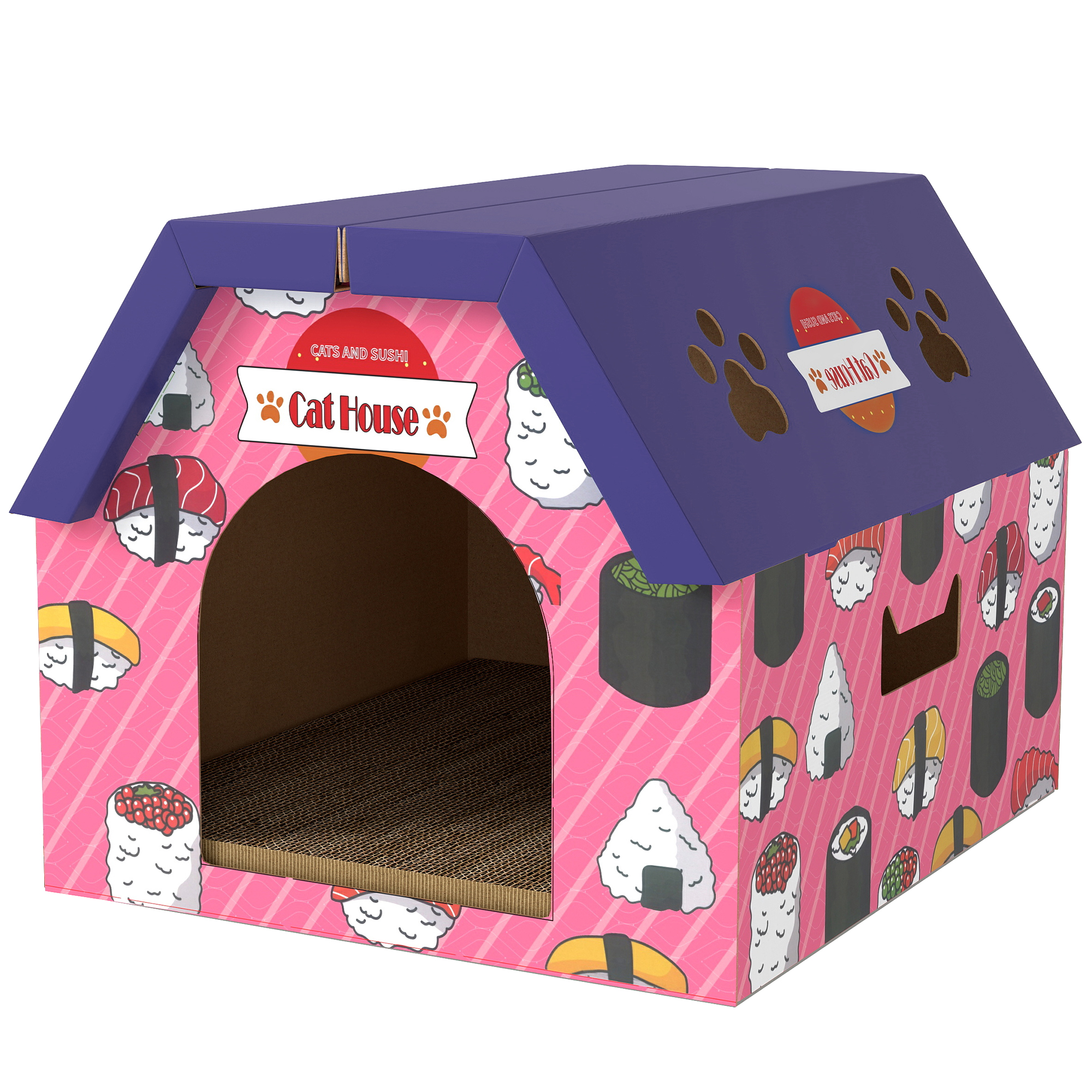 2 In 1 Gaming Style Cardboard Cat House With Scratching Board & Catnip For Indoor Cats photo 2