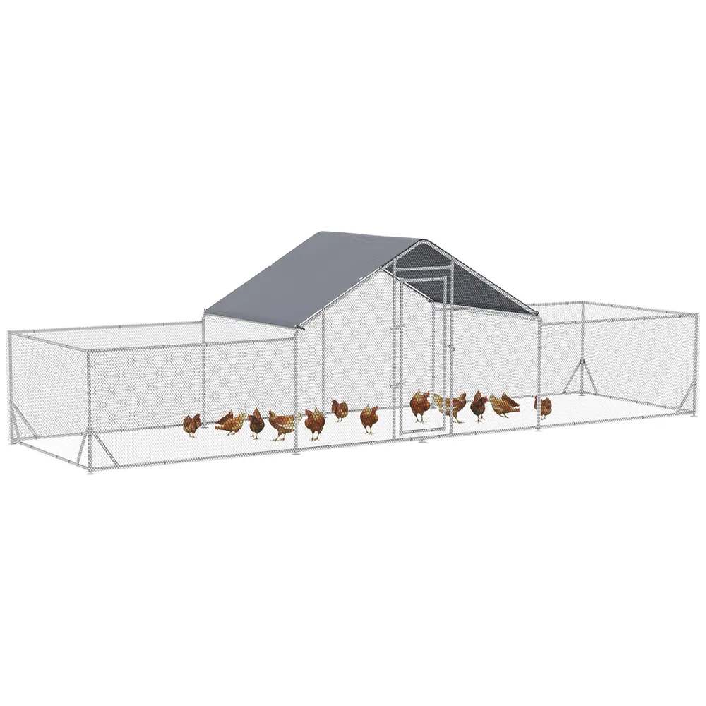 Chicken Run, 23' x 6.6' Metal Chicken Coop with Waterproof and Anti-UV Cover, Spire Roof, Door, for 12-14 Chickens, Ducks, Rabbits, Sliver photo 2