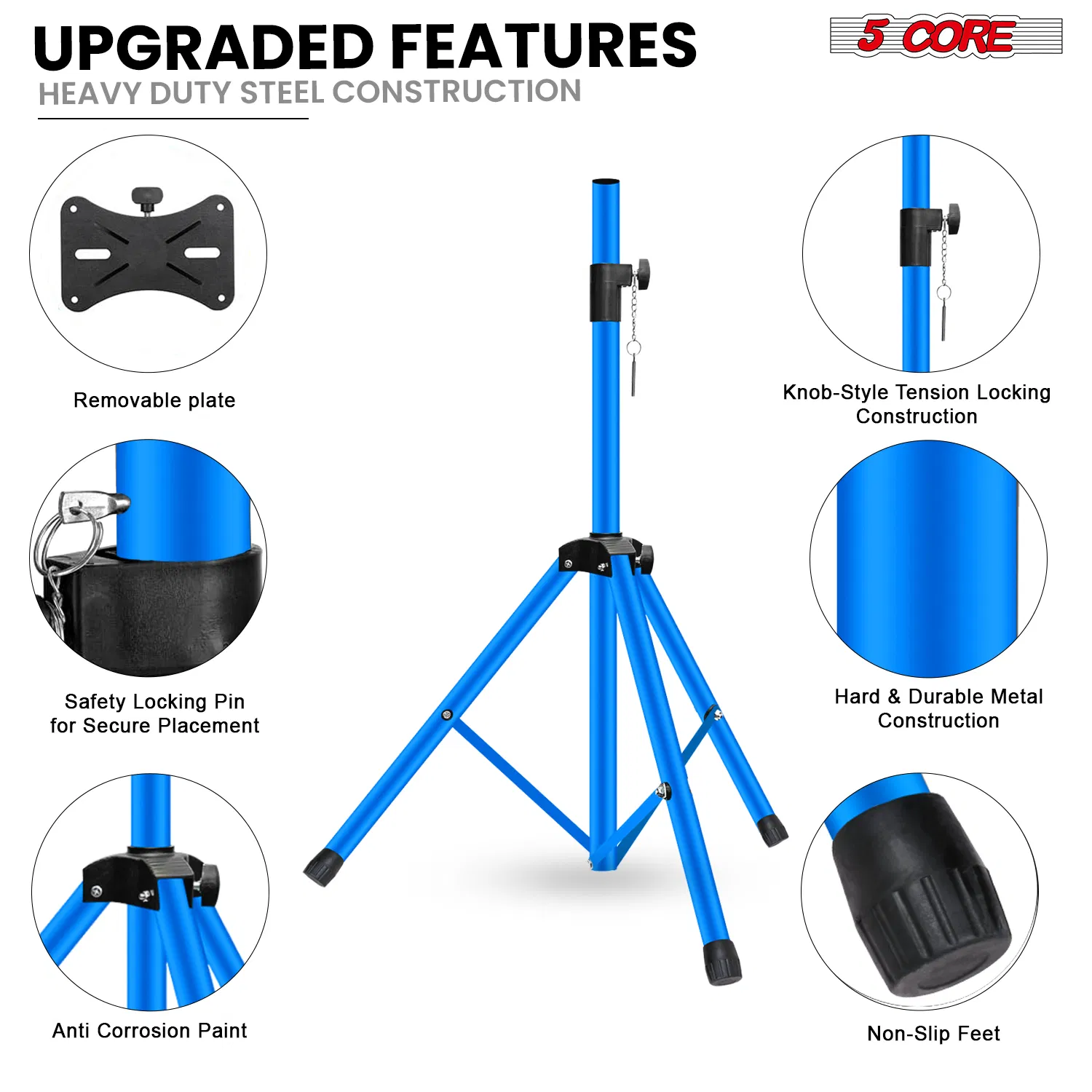 5 Core Speaker Stand Pair Adjustable 31 to 54" PA DJ Tripod Stands Heavy Duty w 35mm Add 132 Lbs photo 7