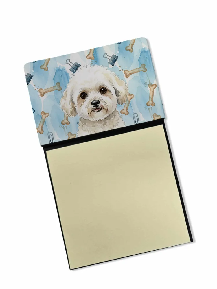White and Cream Bichon Frise Coworker Watercolor Sticky Note Holder Refillable Dispenser Desk Accessory 3x3 Pad Gift photo 8