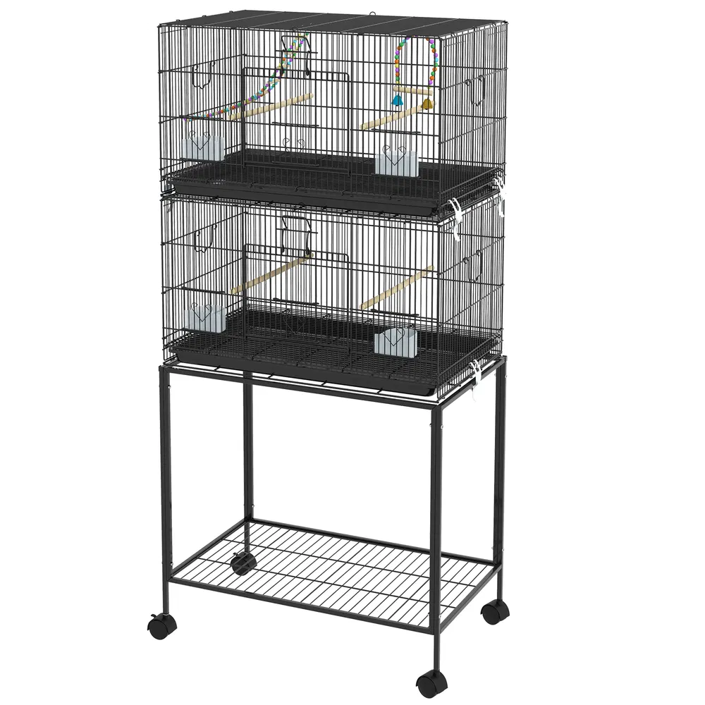 65" Birdcage for Canaries, Lovebirds Finches, Budgie Cage with Wheels, Black photo 2