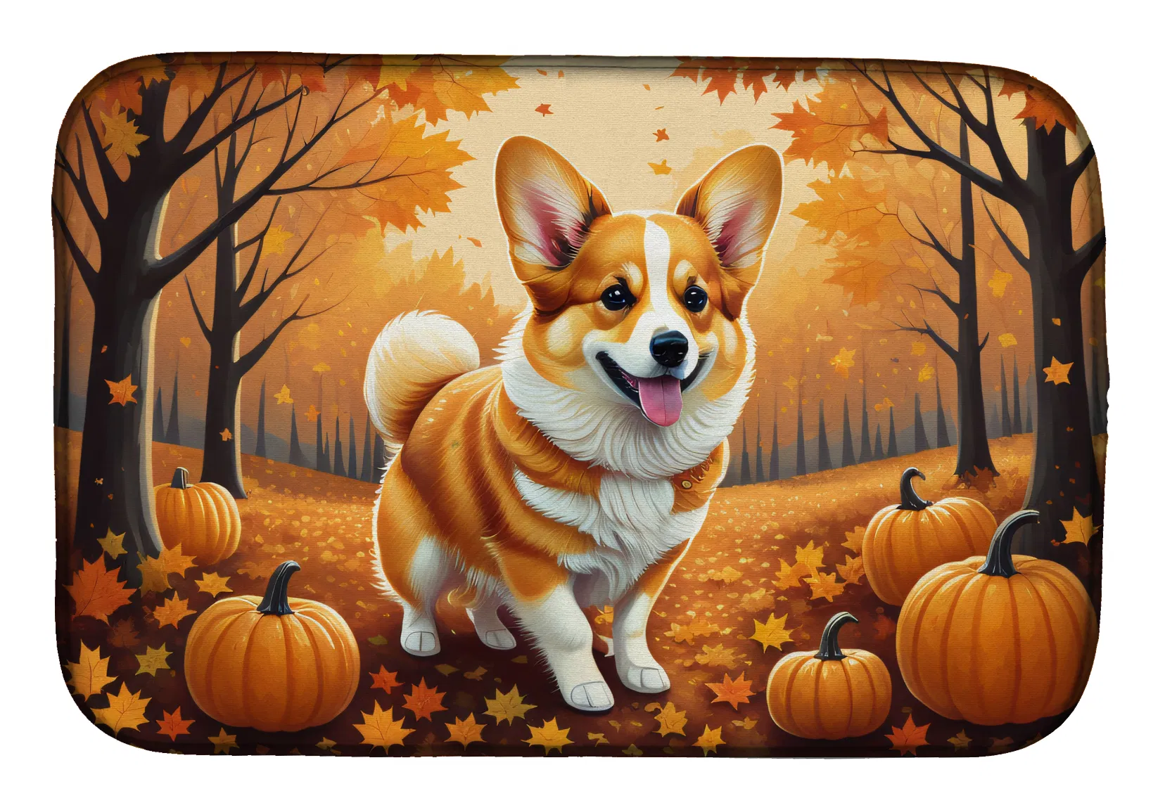 Corgi Fall Dish Drying Mat Absorbent Dish Drying Mat Pad for Kitchen Counter Dish Drainer Mat for Countertop, 14 x 21", Multicolor photo 1