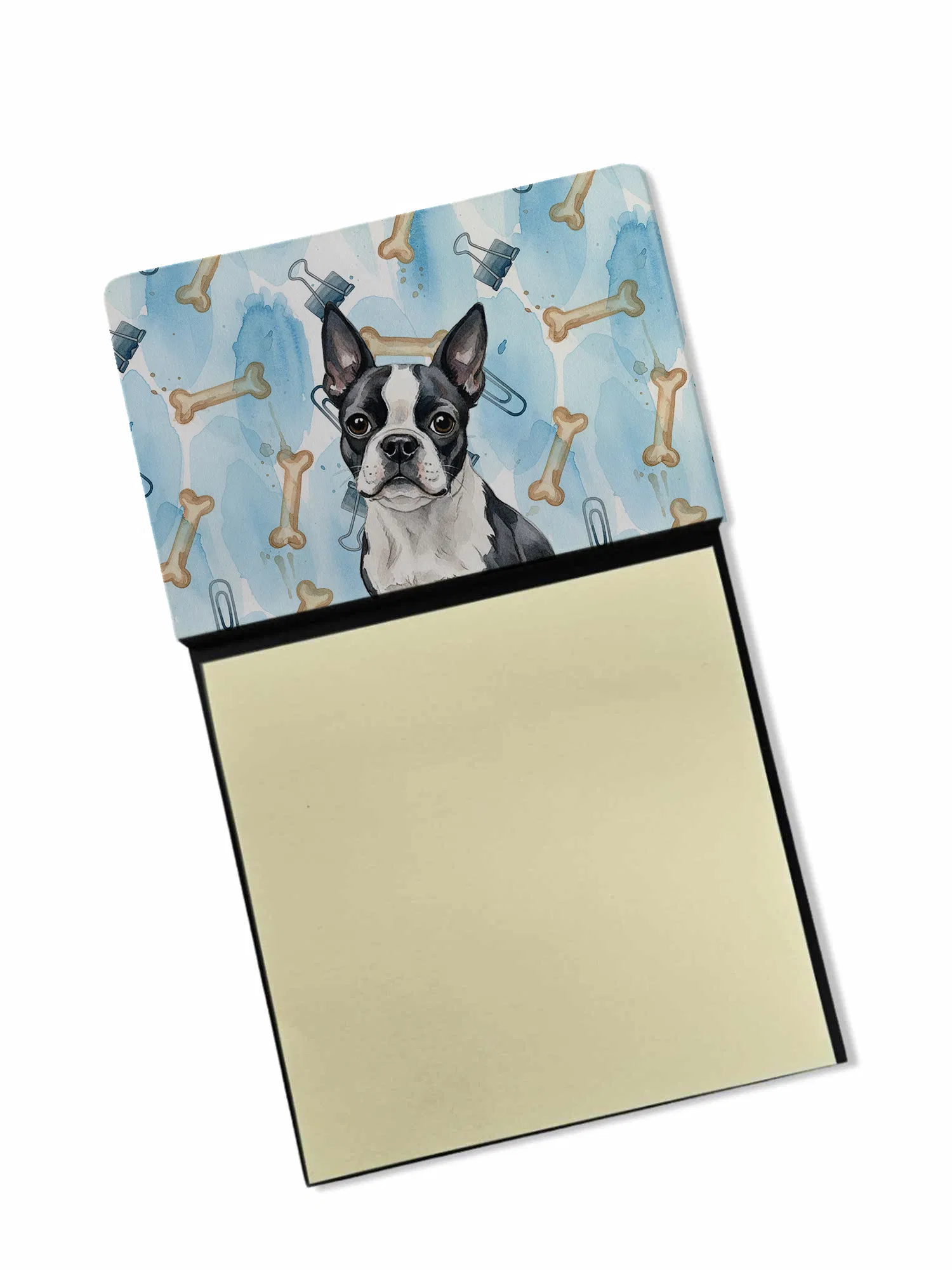 Boston Terrier Coworker Watercolor Sticky Note Holder Refillable Dispenser Desk Accessory 3x3 Pad Gift photo 1