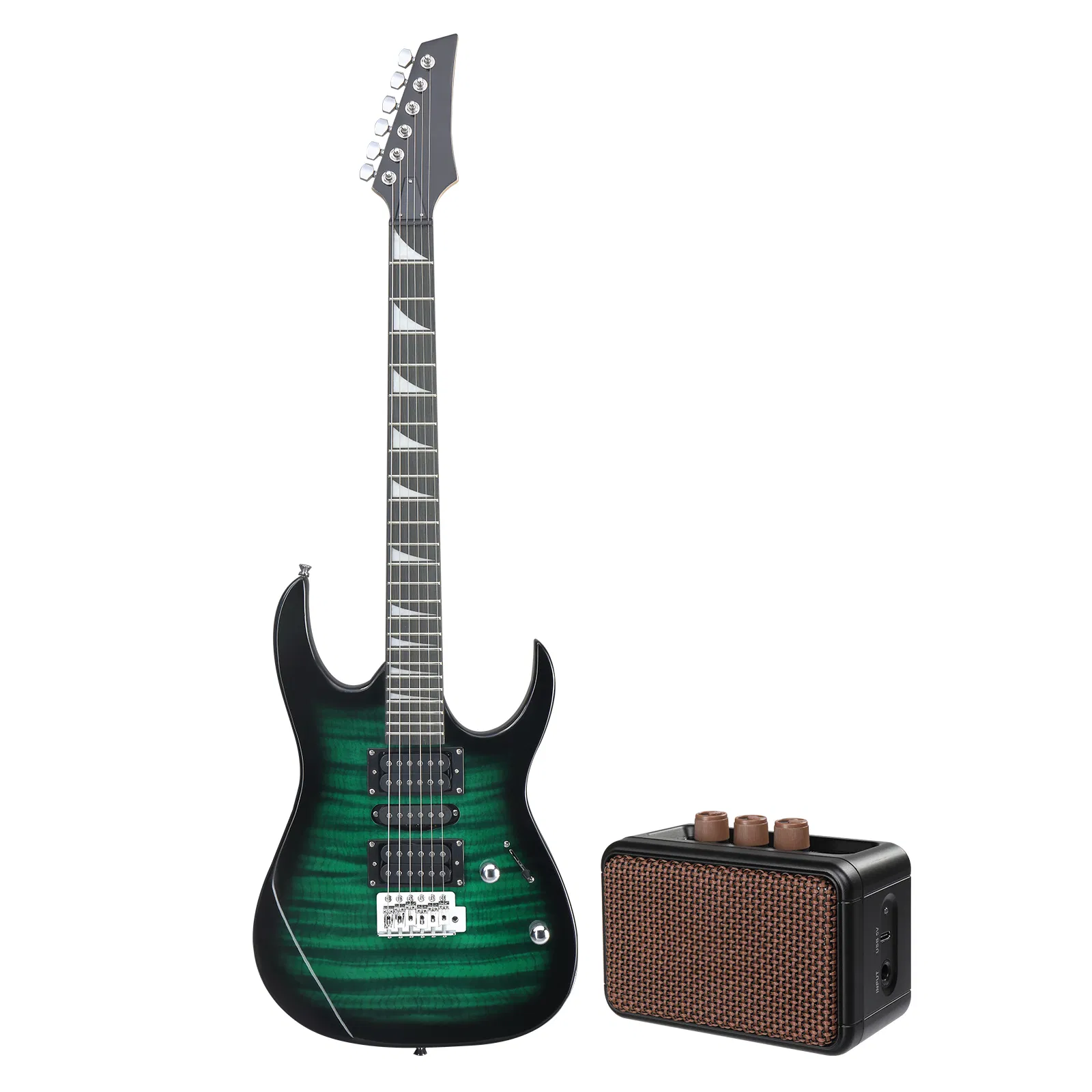 170 Model 39in Electric Guitar HSH Pickups Black complete starter kit suit for Hard Rock Tiger-striped Green photo 1