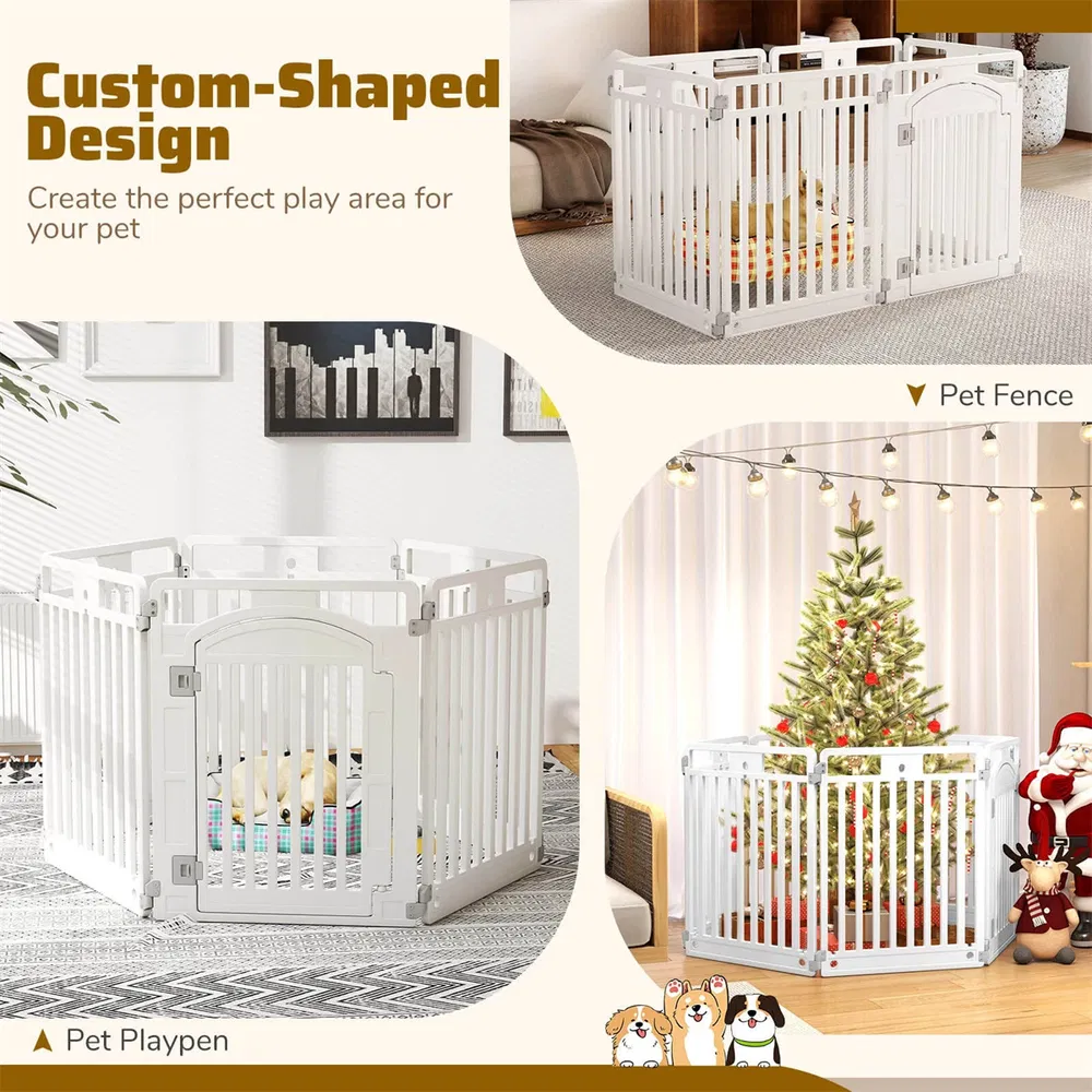 6-Panel HDPE Dog Playpen - Convertible Design (Playpen/Fence), Lockable Door, Suction Cups + Ground Stakes photo 2