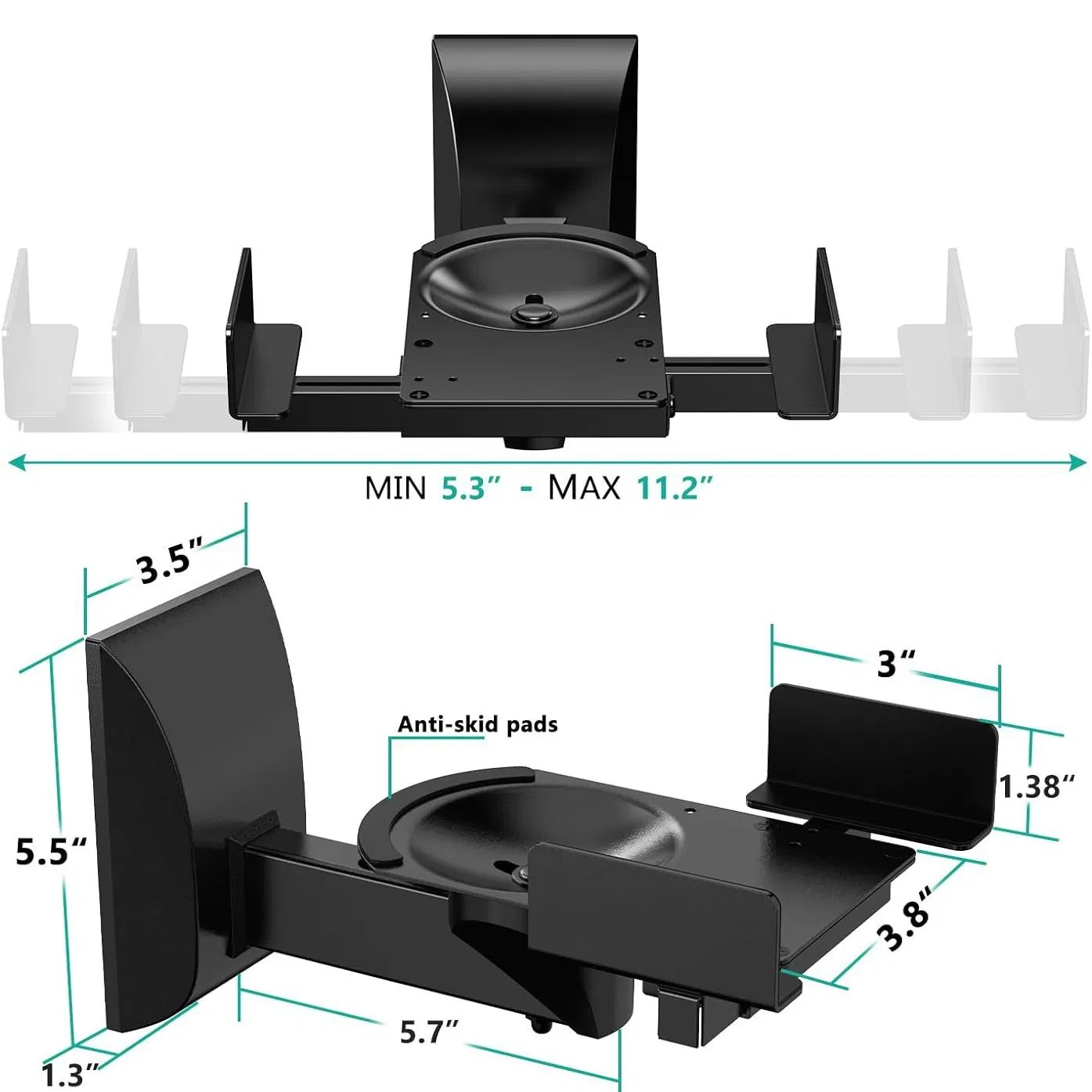 Speaker Wall Mount Adjustable Shelf Holder Swivel 180 Degree Bookshelf Brackets - 15 Inch Space for Speakers Pair Holds Upto 55lbs - WST 04-15 Pair photo 1