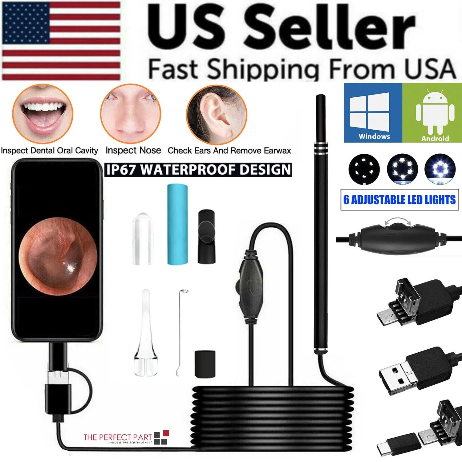 HD LED Ear Endoscope Otoscope Camera Wax Pick Cleaning Tool Cleaner Removal Kit photo 1