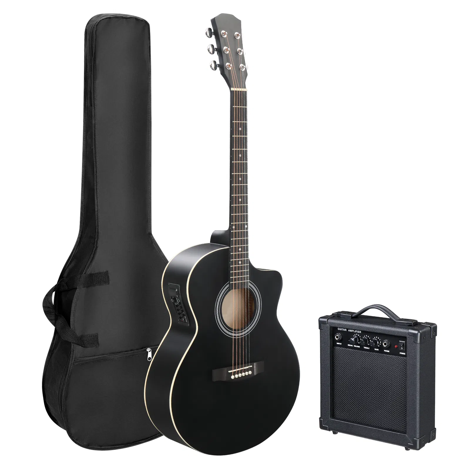 Replace 37788227KMA102 41In Basswood Panel Matte Edging Folk Guitar with 15W Amplifier Bag Tuner and other Accessories Black photo 1