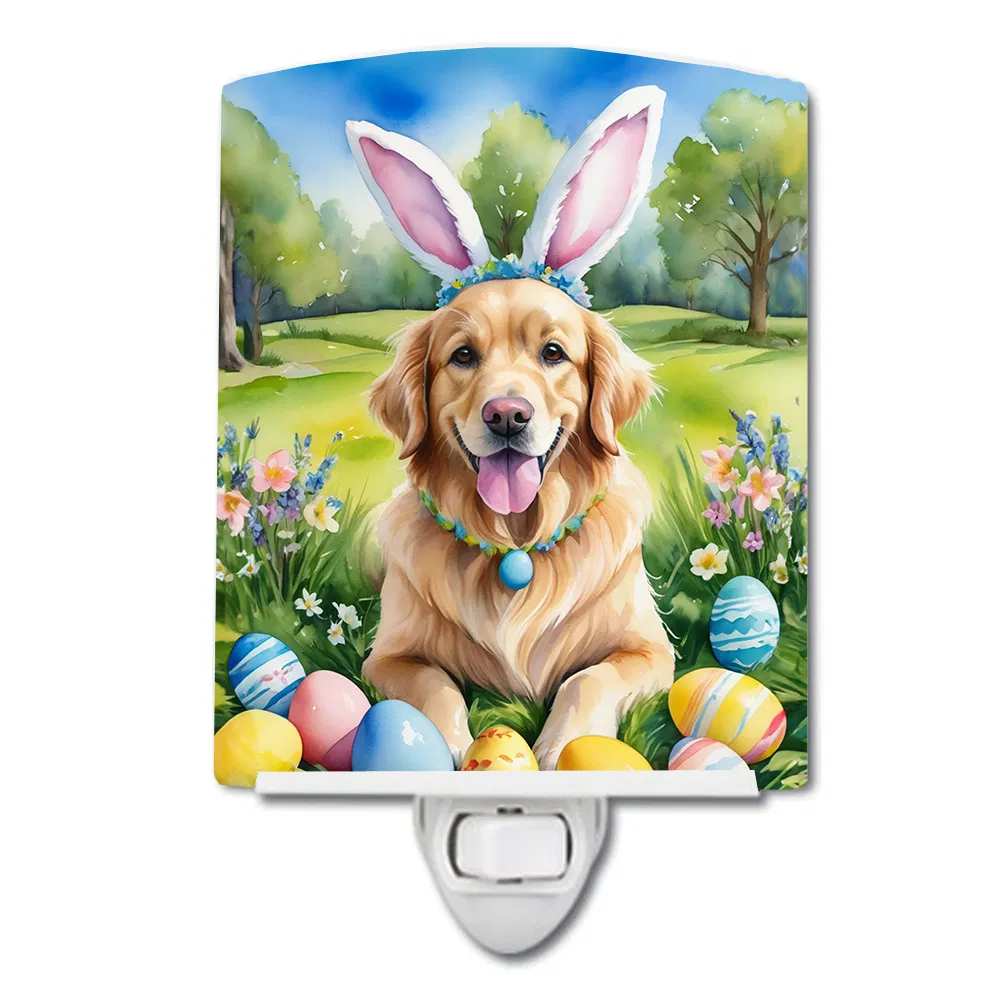 NEW Golden Retriever Easter Egg Hunt Ceramic Night Light Compact, UL-Certified, Ideal for Bedroom, Bathroom, Nursery, Hallway, Kitchen, 6x4x3, Multicolor photo 1