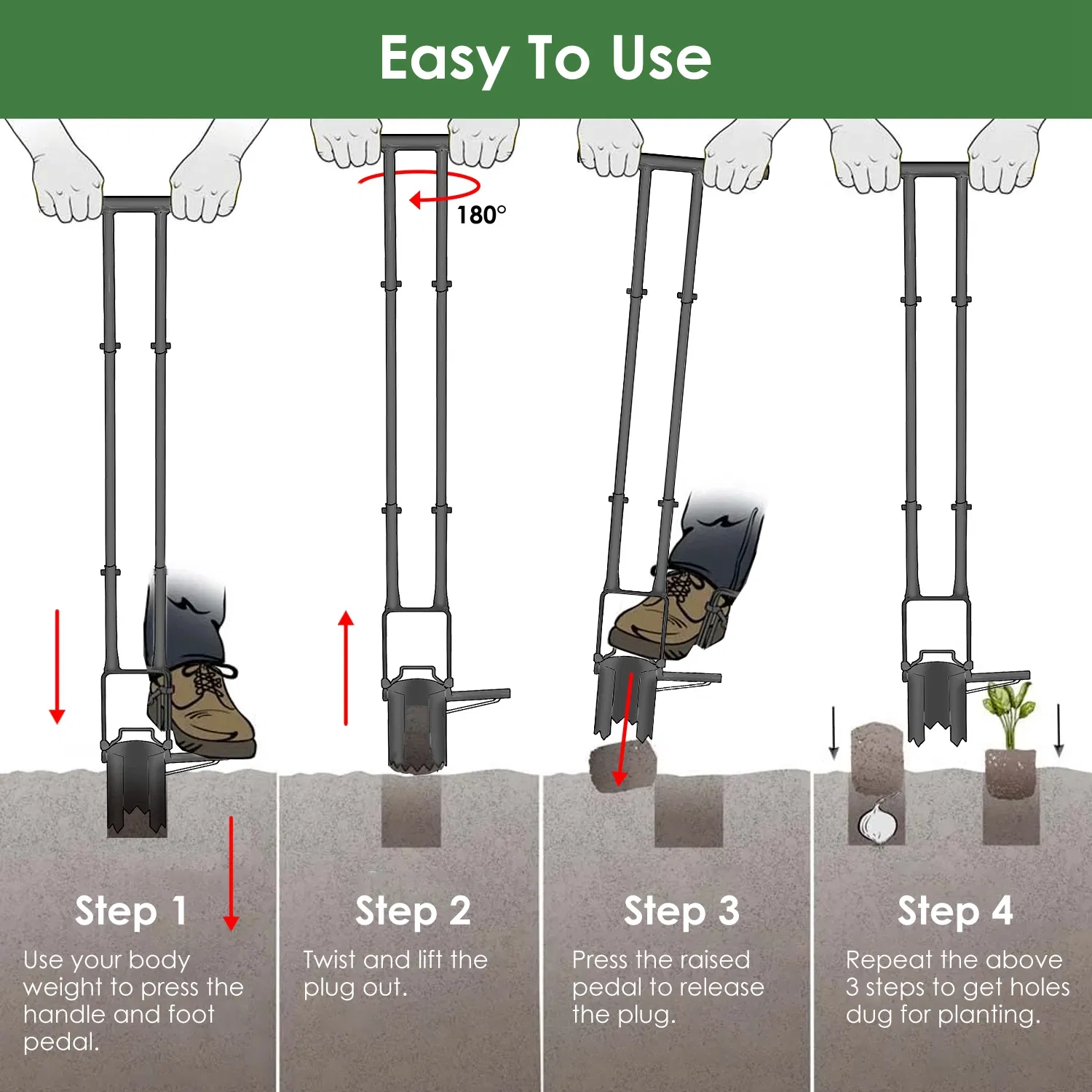 Ergonomic Long Handle Bulb Planter, 5-in-1 Multifunctional Garden Planting Tool for Effortless No-Bend Digging photo 8
