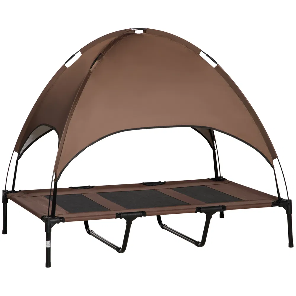 Elevated Dog Bed with Canopy, Portable Raised Dog Cot for XL Sized Dogs, Indoor & Outdoor, 48" x 36" x 43", Coffee photo 2
