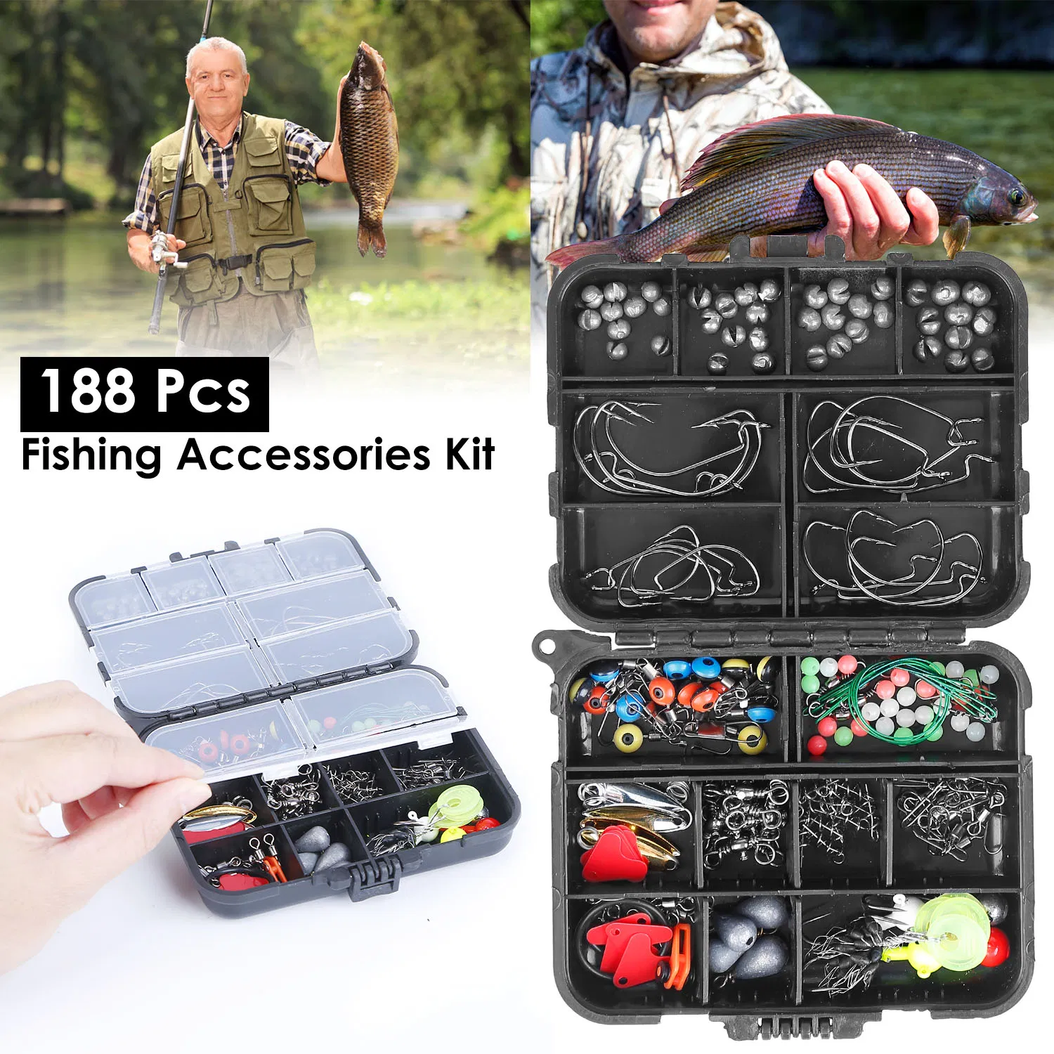 188PCS Fishing Accessory Kit - Includes Hooks, Sinker Weights, Lures, Swivels & More, Premium Corrosion-Resistant Material with Tackle Box for Easy Storage & Carry, Ideal Gift for Fishermen photo 1