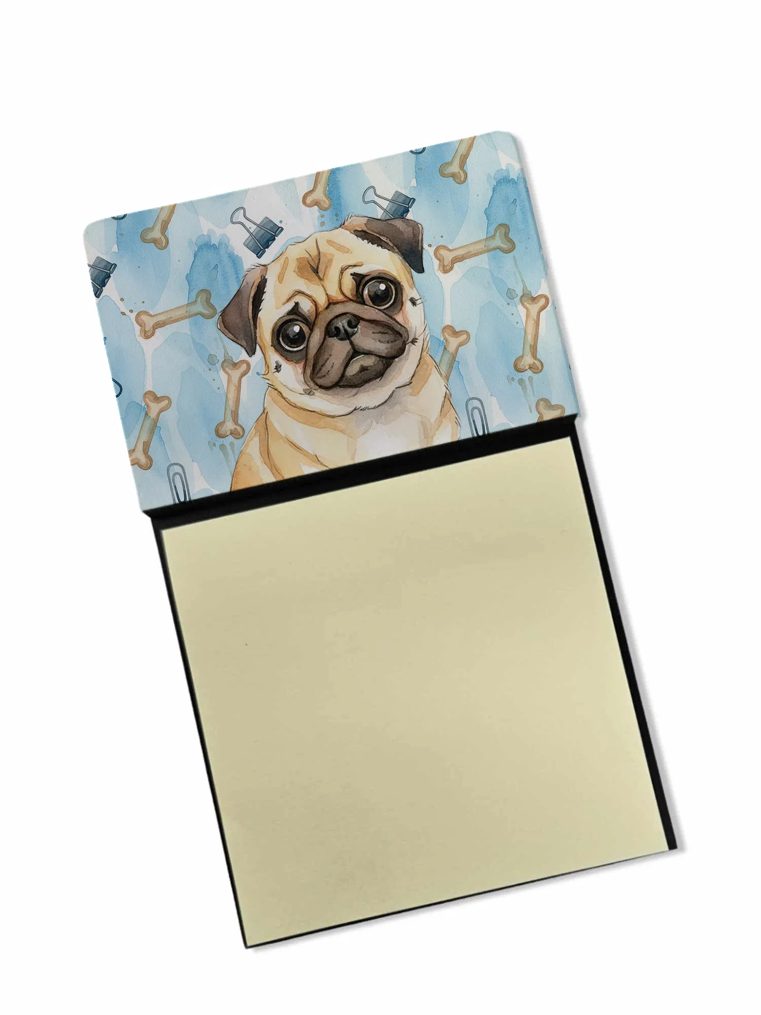 Fawn Pug Coworker Watercolor Sticky Note Holder Refillable Dispenser Desk Accessory 3x3 Pad Gift photo 1