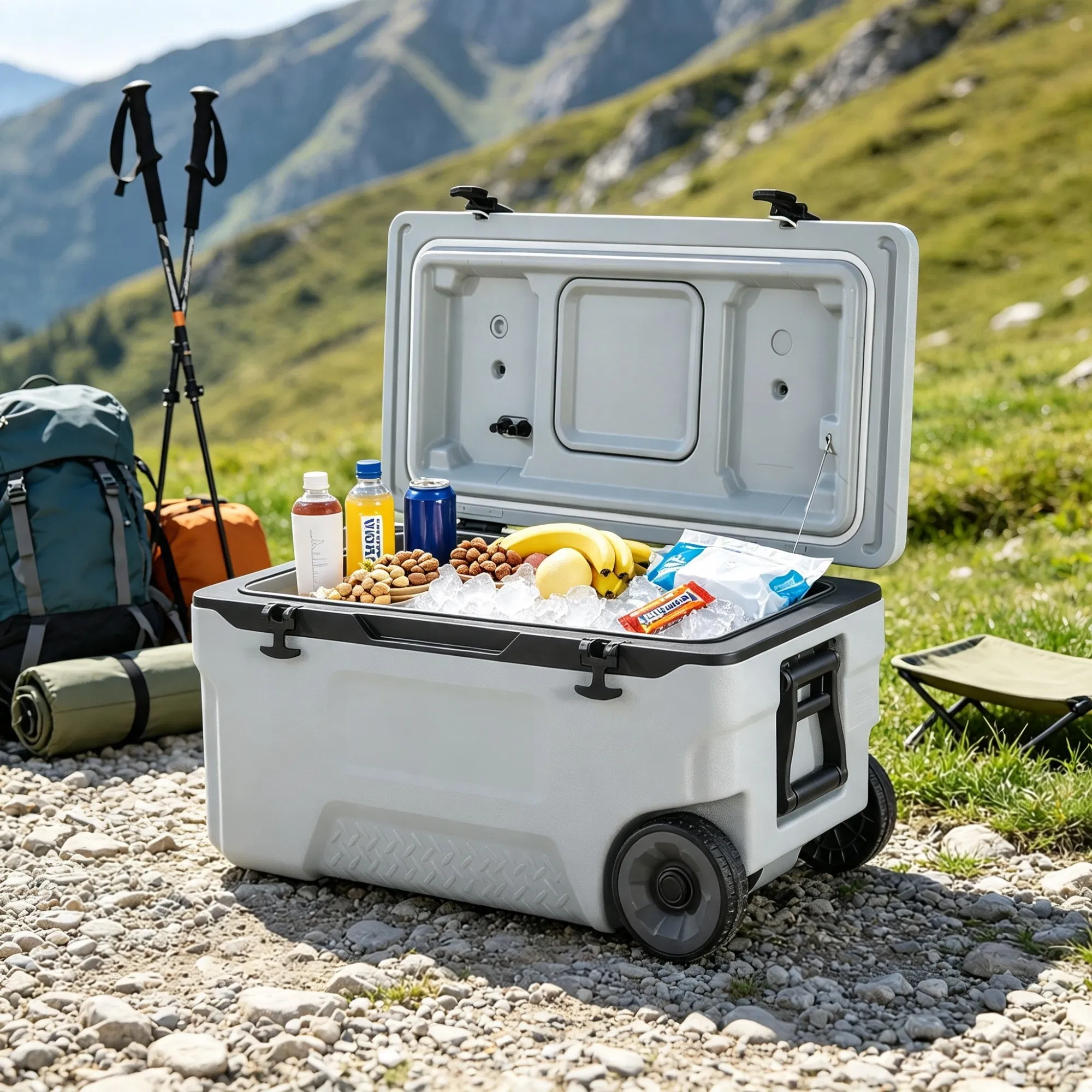 74 QT Portable Wheeled Cooler, Cup Holder & Sturdy Handles, for Family Picnics & Long Trips photo 3