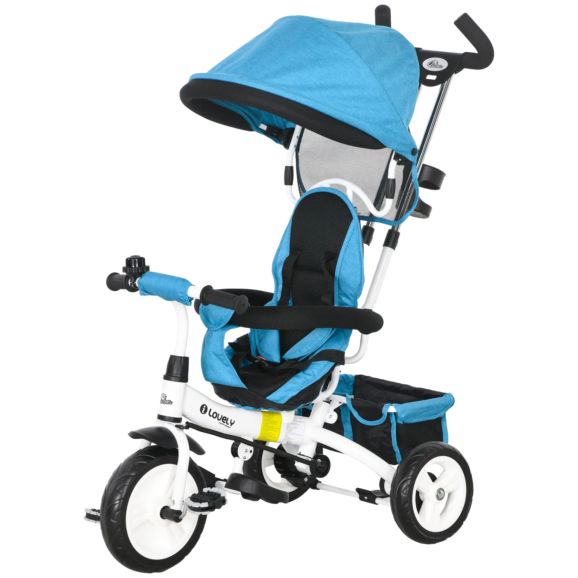 6 in 1 Toddler Tricycle Stroller with Basket, Canopy, 5-point Safety Harness, for 12-60 Months, Blue photo 1