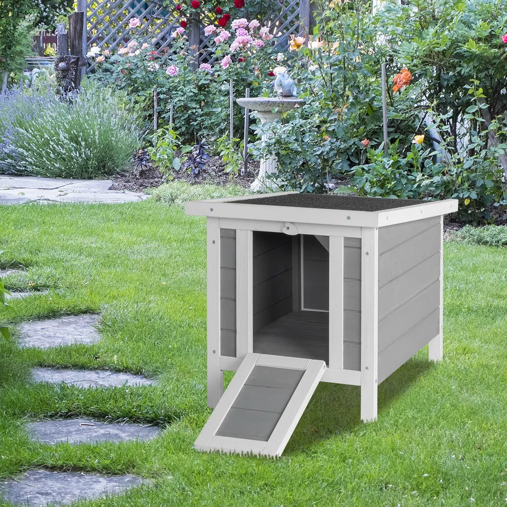 20" Wooden Waterproof Rabbit Hutch Pet Bunny Small Animal House Habitat Gray photo 2