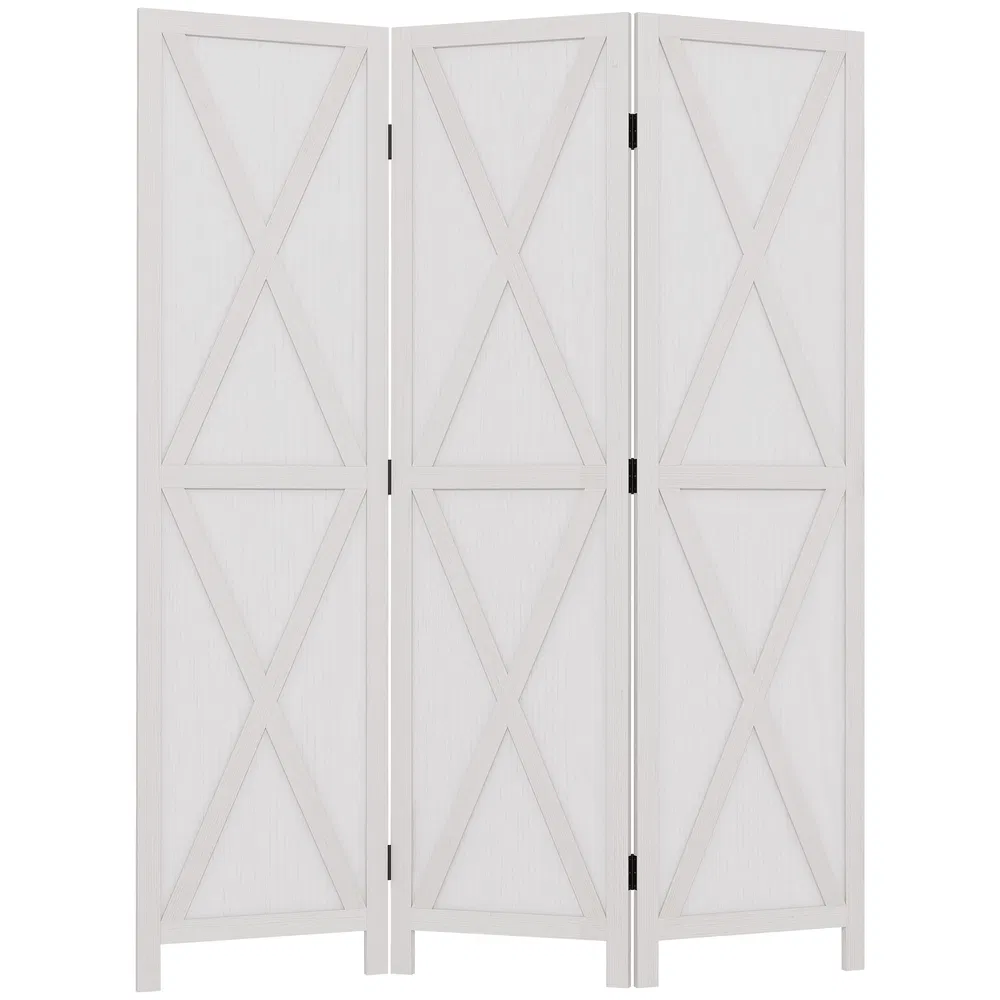 3-panel Wall Partition Farmhouse Room Separator with Foldable Design Wooden Frame 5.6FT, White photo 2