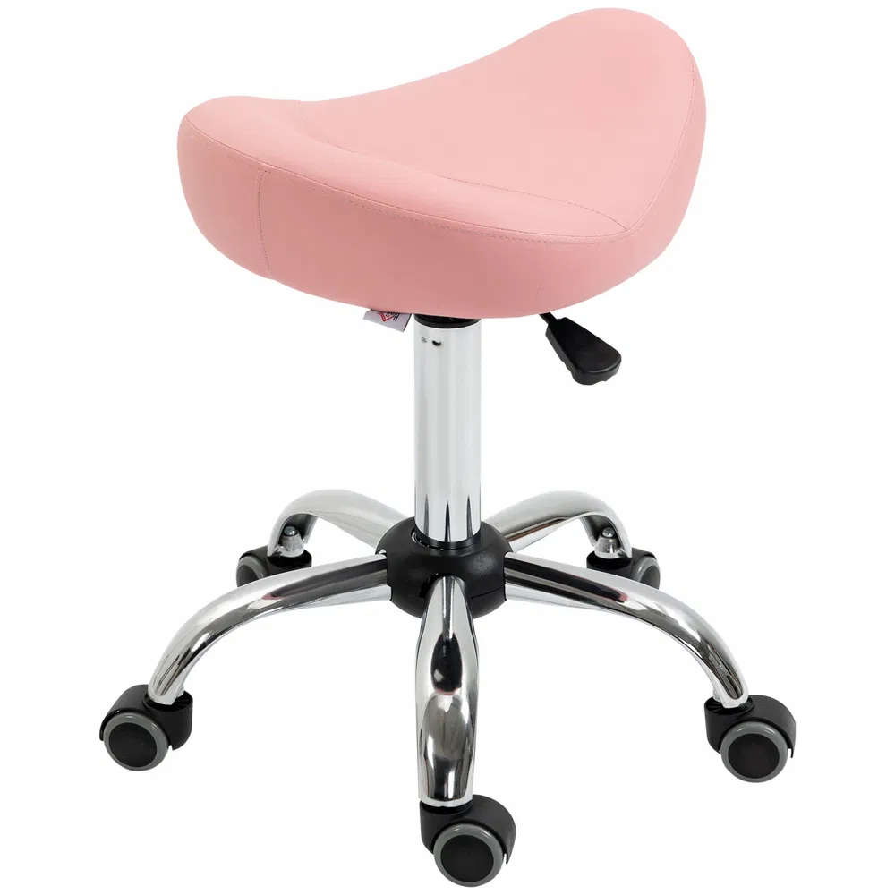 Saddle Stool Chic: Height Adjustable Rolling Salon Chair in Pink PU Leather for Massage, Spa, Clinic, Beauty, and Tattoo photo 7