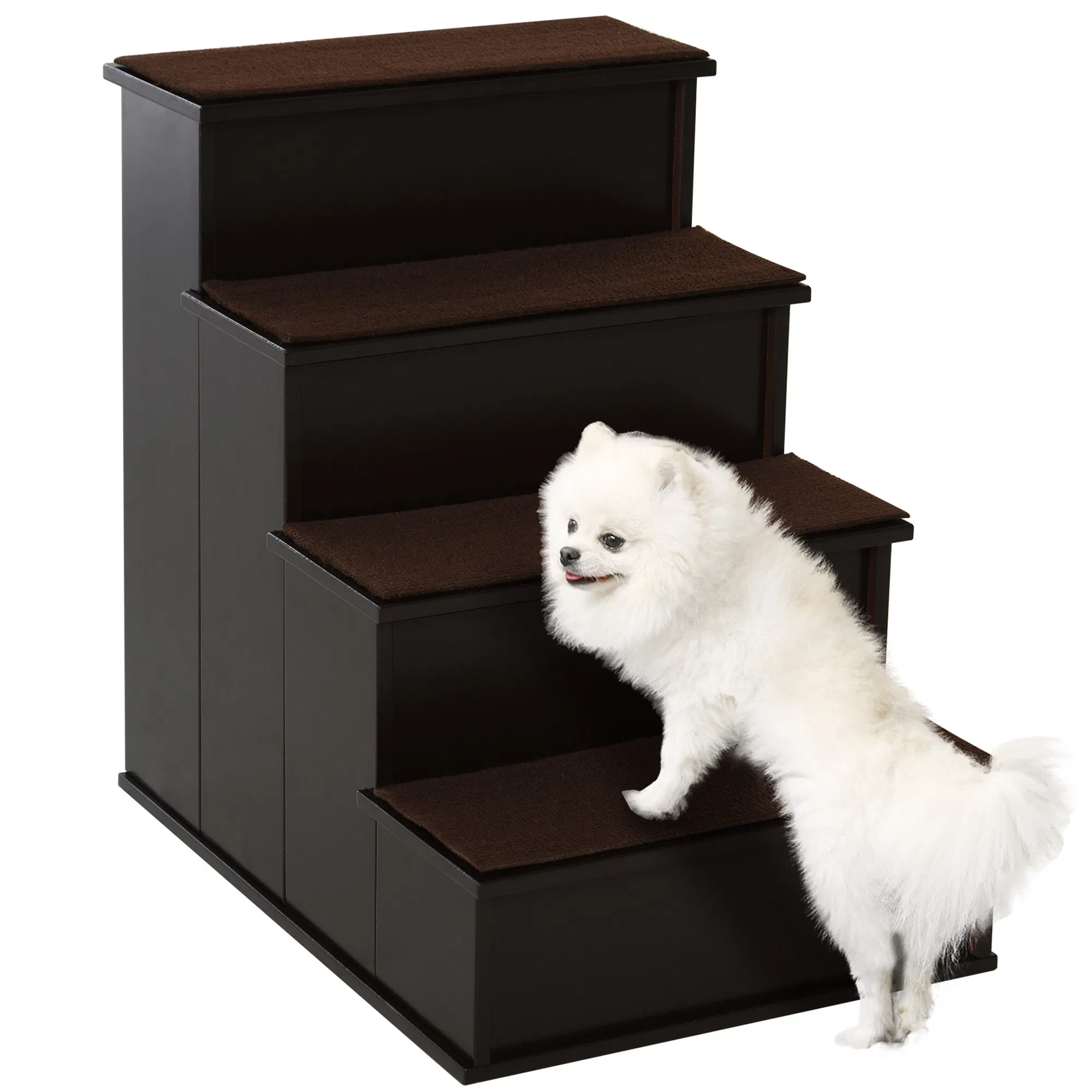 4 Levels Wooden Dog Steps Pet Stairs for High Bed, Cat Ladder for Bed Couch with Non-Slip Carpet, Dark Coffee photo 1