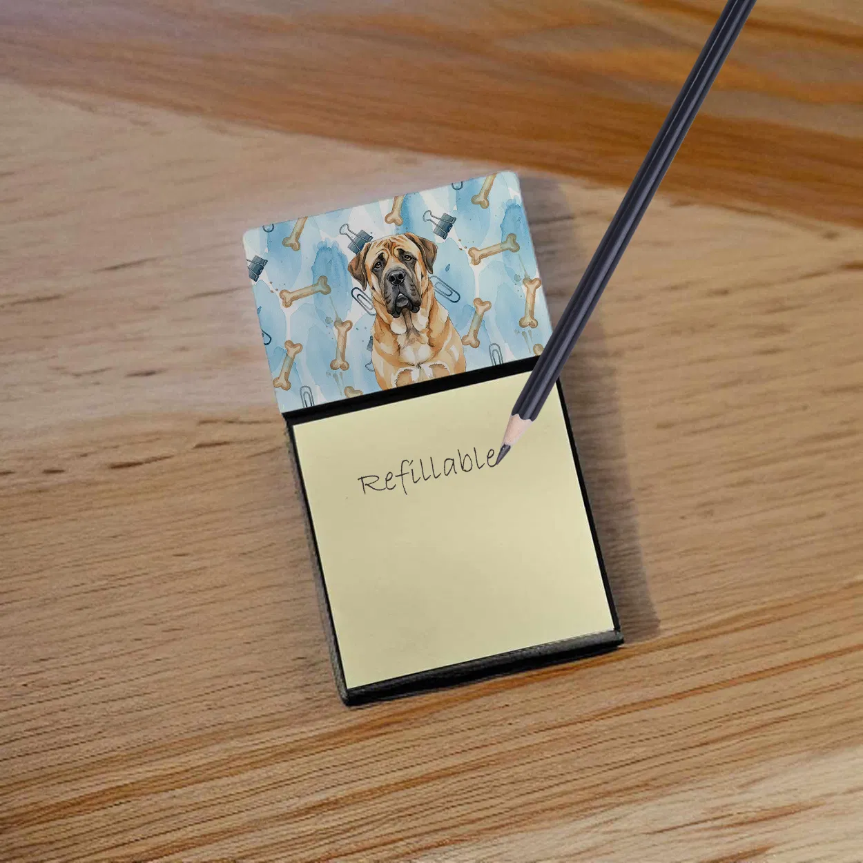 Apricot English Mastiff Coworker Watercolor Sticky Note Holder Refillable Dispenser Desk Accessory 3x3 Pad Gift photo 5