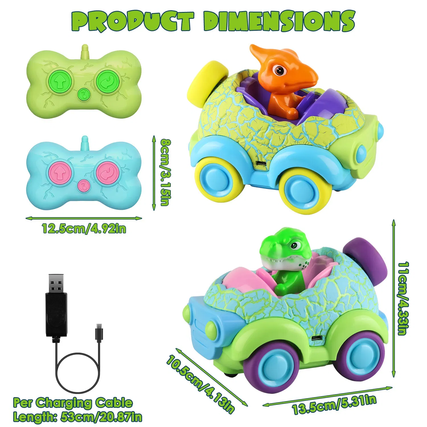 2Pack Dinosaur Remote Control Cars for Toddlers Rechargeable RC Cars with Light Music Birthday Gift For Boys Girls Aged 3 4 5 6 Years Old photo 5
