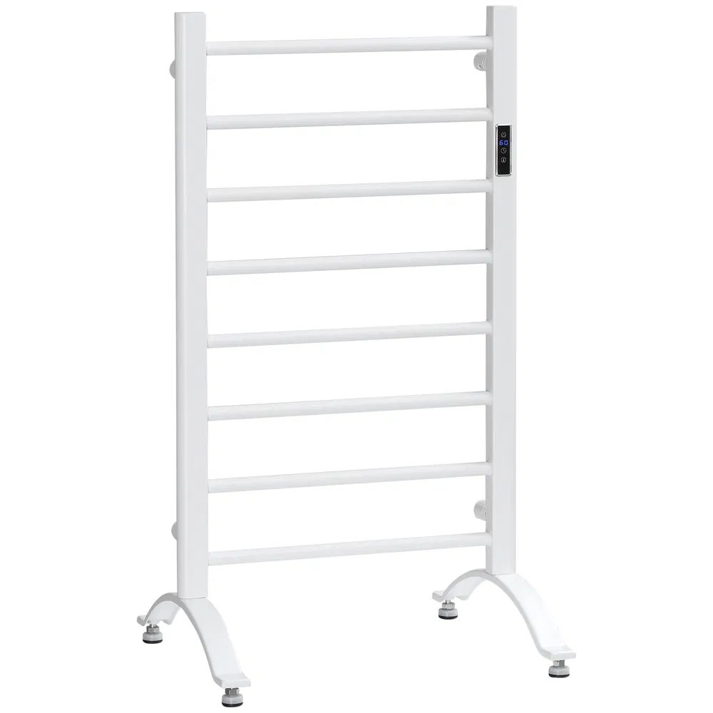 8-Bar Heated Towel Warmer Rack with Built-in Timer and LED Indicators, Wall Mounted & Free Standing Carbon Steel Electric Towel Bar with Adjustable Temperature, White photo 2