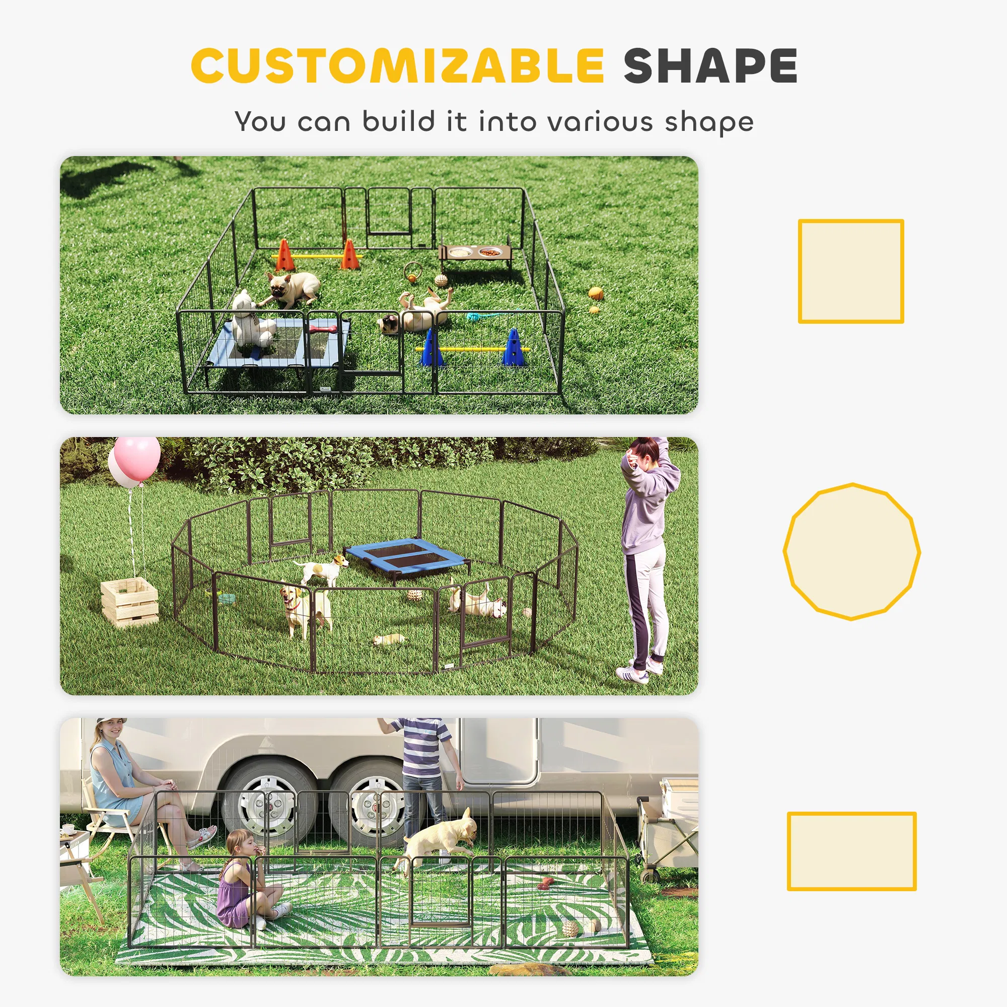 Dog Playpen, 31.5"W Heavy-Duty Metal Puppy Play Pen, Pet Exercise Fences for Outside and Indoor, DIY Design with Door for Small Dogs, 12 Panels, 23.5"H photo 6