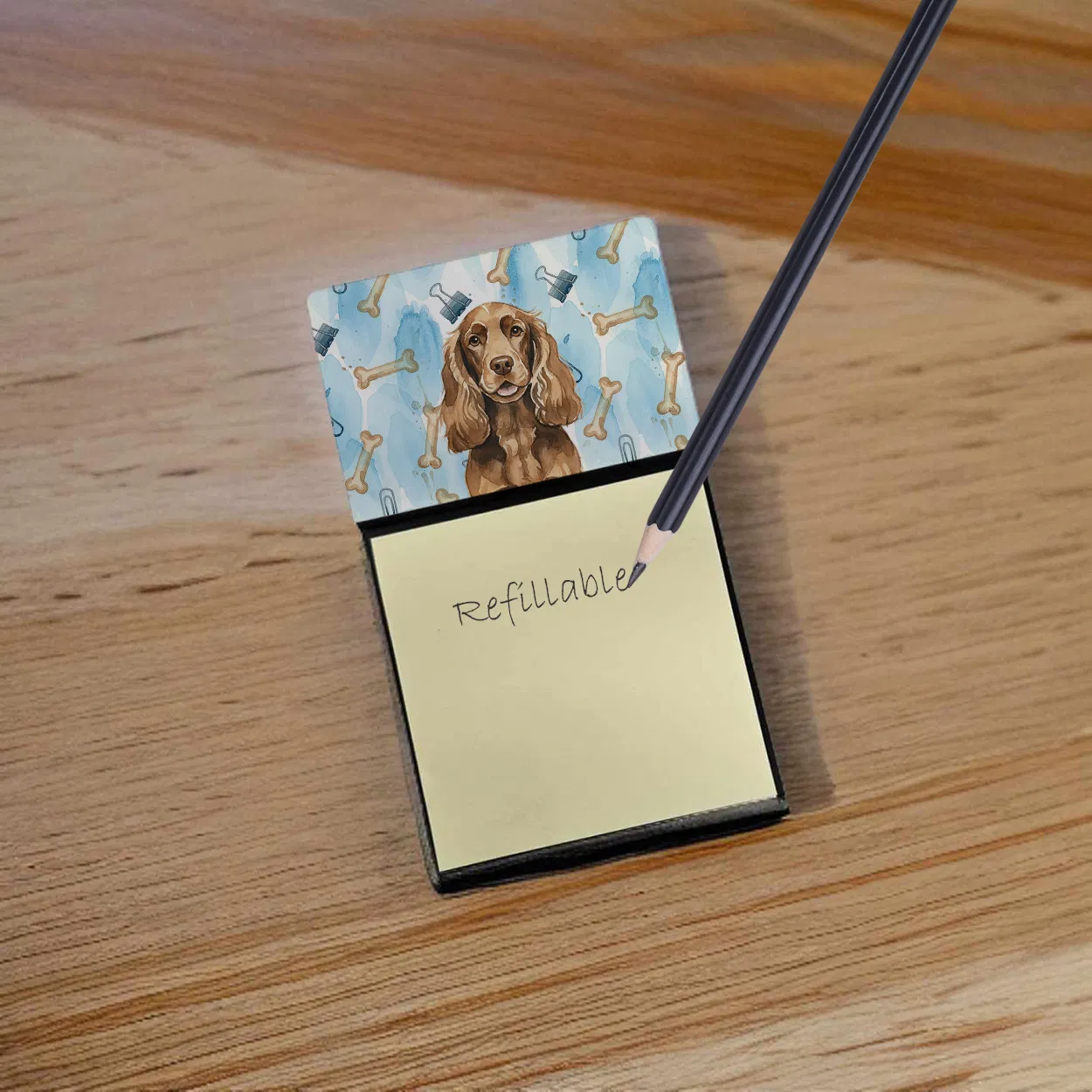 Liver English Cocker Spaniel Coworker Watercolor Sticky Note Holder Refillable Dispenser Desk Accessory 3x3 Pad Gift photo 3