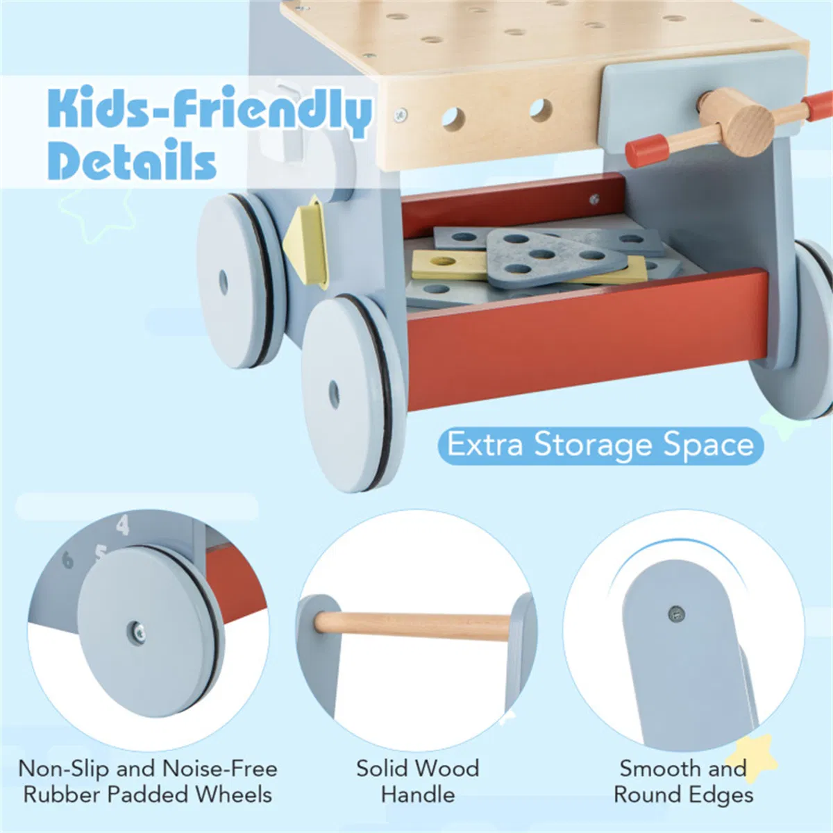 Wooden Baby Walker with Multi-Activity Center photo 2