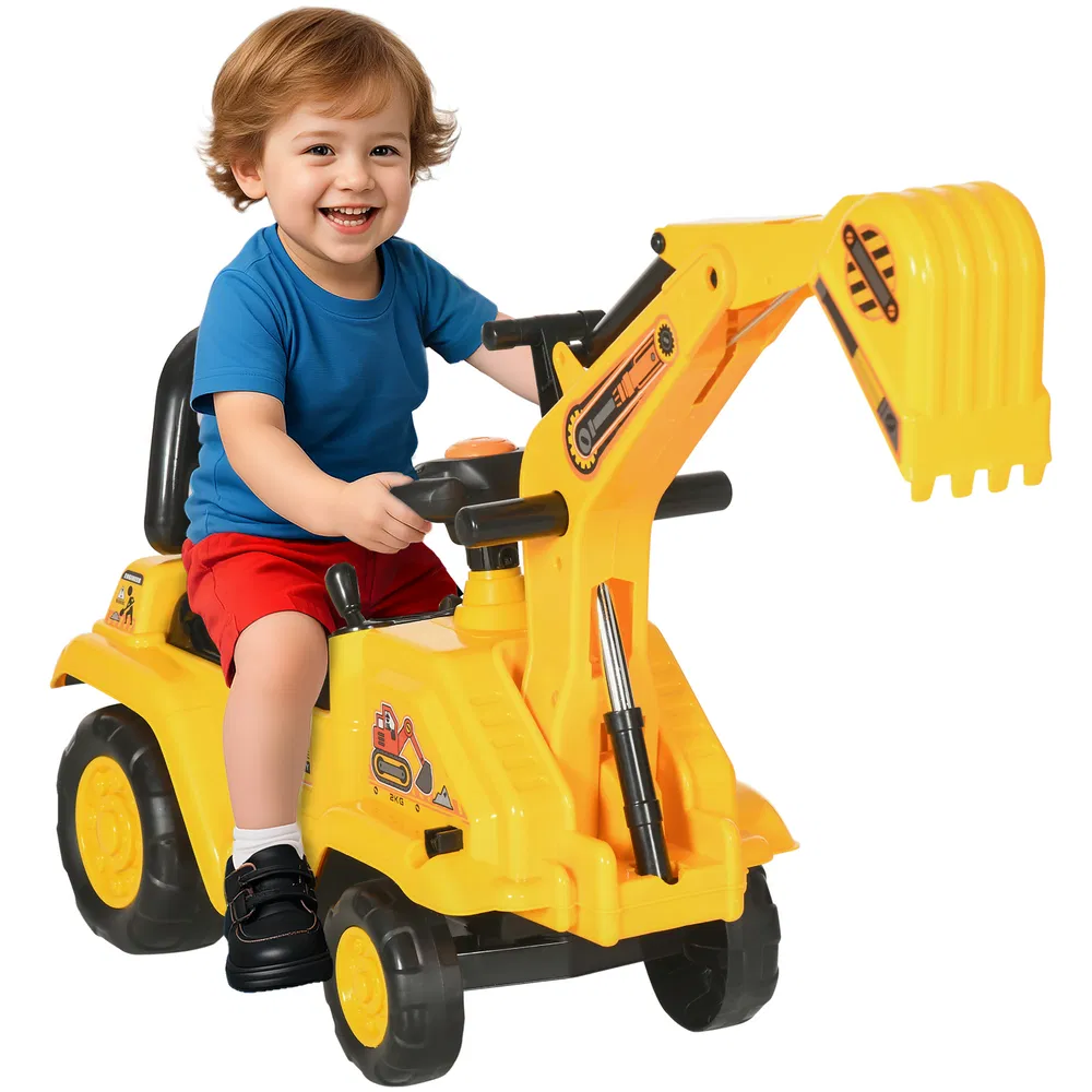 NO POWER 3 in 1 Ride On Toy Excavator Digger Scooter Pulling Cart Pretend Play Construction Truck photo 7