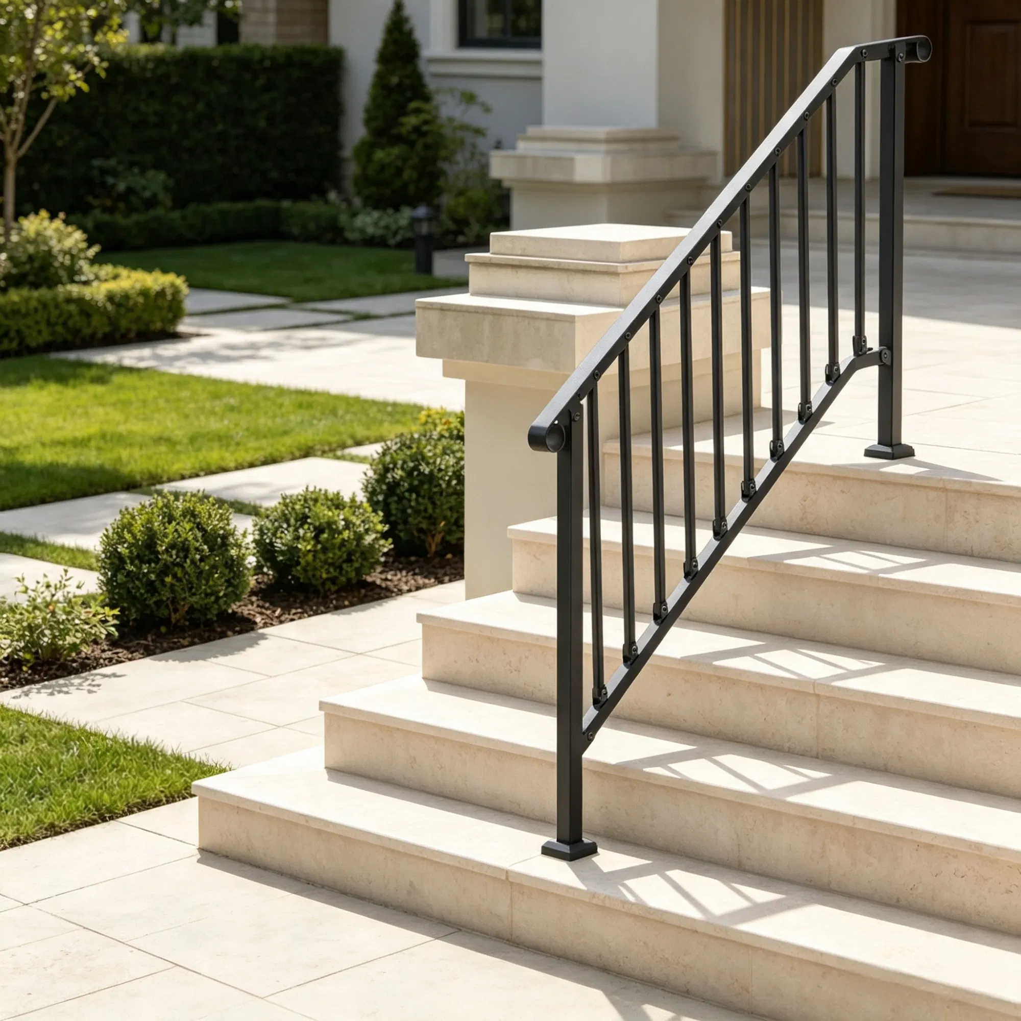 5-Step Stair Handrail Kit, Transitional Black Retro Arch Design with Installation Hardware, for Outdoor Steps, Porch & Deck photo 2