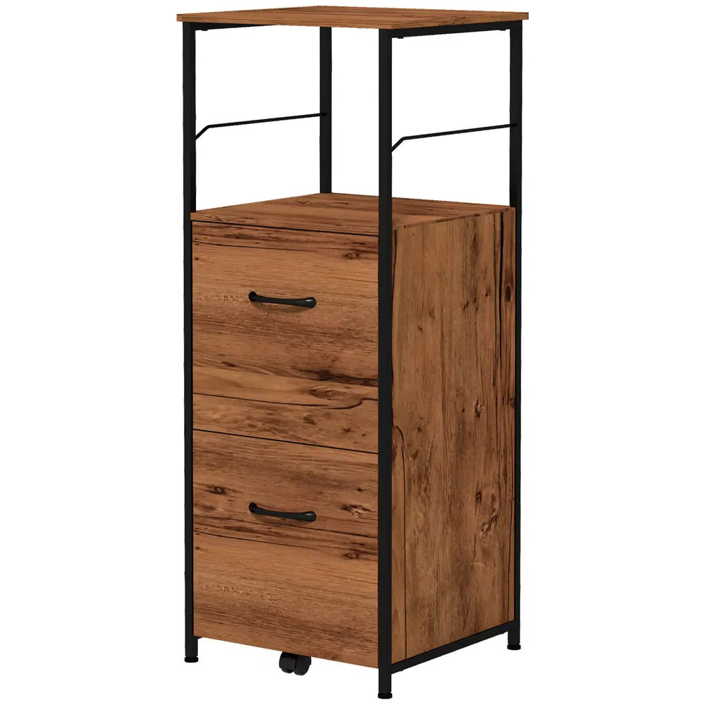 Vertical Filing Cabinet, Tall File Cabinet with 2 Drawers, Hanging Bars for Letter and A4 Size, Rustic Brown photo 2