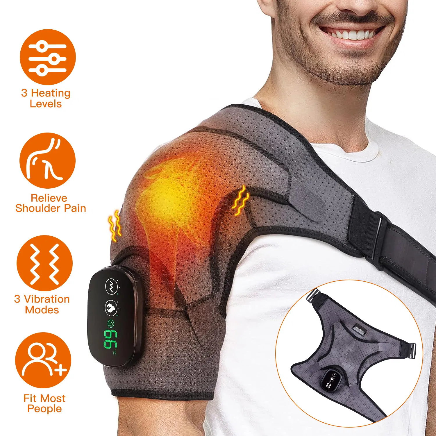 45-75 Heated Shoulder Massager  Pain Relief Shoulder Massager With 3 Heating Levels 3 Vibration Modes USB Rechargeable Auto-Off Universal Fit Gift For Parents Friends photo 1