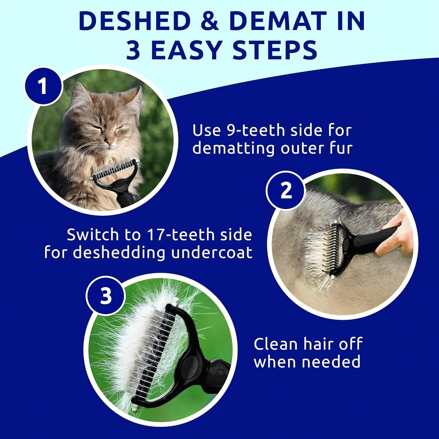 Black pet hair removal dog brush for hair removal - indoor cats use cat brush, long and short haired dogs use double-sided cat brush for hair removal and beauty tools, skin friendly photo 5